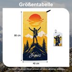 Personalisiertes Sporthandtuch mit Wanderer-Silhouette | schnelltrocknend | mit Trageschlaufe | Geburtstag Geschenk für Bergsteiger Outdoor-Fans