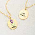 Personalized Birth Flower Circular Necklace with Engraving Name and Text Elegant Jewelry Valentine's Day Anniversary Gift for Her