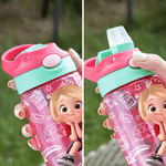 Personalized Multicolor Cartoon Character Kid Water Bottle with Name and Silicone Straw Birthday Back to School Gift for Boys Girls Kids