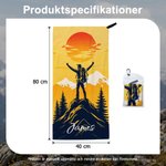 Personlig snabbtorkande sporthandduk med tryckt namn och vandrarsilhuett absorberande med snodd för semester och friluftsliv