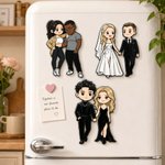 Personalised Cartoon Hand-Drawn Illustration Style Wedding Photo Fridge Magnet Anniversary Engagement Wedding Gift for Newlywed Couple