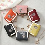 Personalized Birth Flower Portable Genuine Leather Mini Jewellery Case with Kiss Lock and Name Birthday Gift for Family Besties