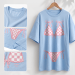 Personalised Bikini Pattern 100% Cotton Women's T-shirt with Name and Year Summer Travel Wear Beach Party Birthday Gift for Women Besties Bridesmaids