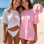 Personalised Bikini Pattern 100% Cotton Women's T-shirt with Name and Year Summer Travel Wear Beach Party Birthday Gift for Women Besties Bridesmaids