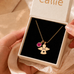 Personalised Heart Angel Birthstone Necklace with Name Memorial Jewellery Remember Anniversary Gift for Mum Grandma Woman