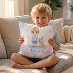 Funda de cojín personalizada con personajes de dibujos animados y animales pintados en acuarela, con nombre. Decoración para el hogar. Regalo de cumpleaños y del Día del Niño para niños y niñas.