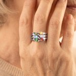 Personalised 1-6 Marquise Family Birthstones Sterling Silver Ring with Engraved Name and Text Birthday Anniversary Gift for Women