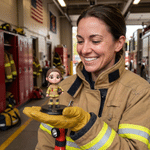 Personalized Creative Photo to 3D Cartoon Firefighter Statue Ornament with Text Office Desk Decoration Birthday Gift for Firefighters Collectors