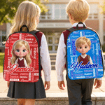 Personalised Q-Version Cartoon Photo Backpack Lunch Bag Pencil Case Set of 3 with Name Back to School Birthday Gift for Kids Students