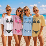 Personalised Bikini Pattern 100% Cotton Women's T-shirt with Name and Year Summer Travel Wear Beach Party Birthday Gift for Women Besties Bridesmaids