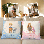 Funda de cojín personalizada con personajes de dibujos animados y animales pintados en acuarela, con nombre. Decoración para el hogar. Regalo de cumpleaños y del Día del Niño para niños y niñas.