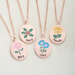 Personalized Birth Flower Circular Necklace with Engraving Name and Text Elegant Jewelry Valentine's Day Anniversary Gift for Her