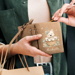 Personalised Cartoon Animal Dog Rabbit Tri-Fold PU Leather Wristlet Purse with Card Holder and Name Birthday Anniversary Gift for Mother Sister Woman