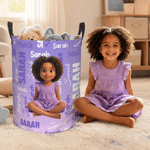 Personalized Cartoon Character Storage Laundry Basket with Name and Durable Handles Back to School Birthday Gift for Kids
