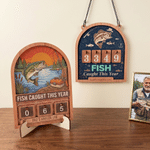 Personalized Fish Pattern Fishing Tally Counter Sign with Text and Number Home Wall Desk Decor Birthday Gift for Man Husband Father