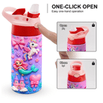 Personalized Fantasy Unicorn Mermaid 12 oz Insulated Water Bottle with Name and Straw Daily Use Back to School Birthday Gift for Boys Girls Kids