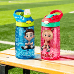 Personalized Multicolor Cartoon Character Kid Water Bottle with Name and Silicone Straw Birthday Back to School Gift for Boys Girls Kids
