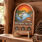 Personalized Fish Pattern Fishing Tally Counter Sign with Text and Number Home Wall Desk Decor Birthday Gift for Man Husband Father