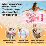 Toalla de playa personalizada de microfibra con borlas nombre y vida marina bolsa con cordón regalo de cumpleaños y vacaciones de verano para mujeres