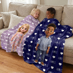Personalized Cartoon Character Photo Multicolor Soft Throw Blanket with Name Home Decor Birthday Gift for Kids Boys Girls