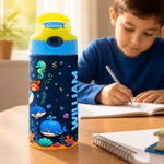 Personalized Fantasy Unicorn Mermaid 12 oz Insulated Water Bottle with Name and Straw Daily Use Back to School Birthday Gift for Boys Girls Kids