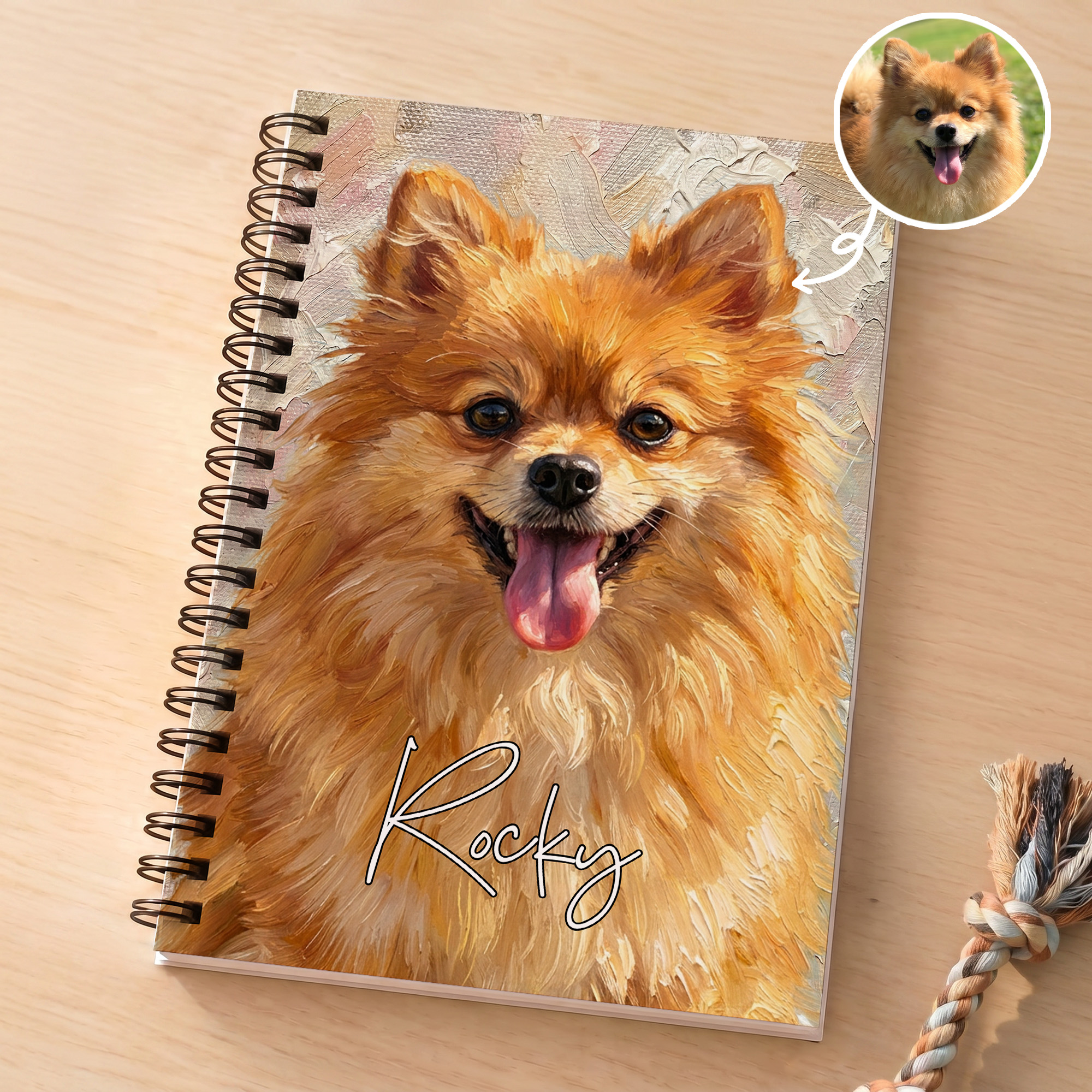 Personalisiertes A5-Spiralnotizbuch im Ölgemälde-Stil mit Haustierfoto und Namensbeschriftung – als Geburtstagsgeschenk für Tierliebhaber, Besitzer und Freunde