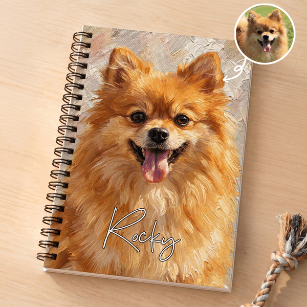 Personalised Oil Painting Style Pet Photo Spiral A5 Notebook with Name Writing Use Birthday Gift for Pet Lovers Friends