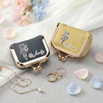 Personalized Birth Flower Portable Genuine Leather Mini Jewellery Case with Kiss Lock and Name Birthday Gift for Family Besties