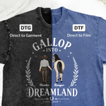 Personalized Multicolor Cartoon Cowboy Character & Horse T-Shirt with Name and Year Cowboy-Themed Decor Daily Wear Birthday Gift for Horse Lovers