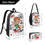 Personalized Soccer Theme 3D Cartoon Character Backpack Lunch Bag Pencil Case with Name Back to School Set of 3 Birthday Gift for Boys Girls