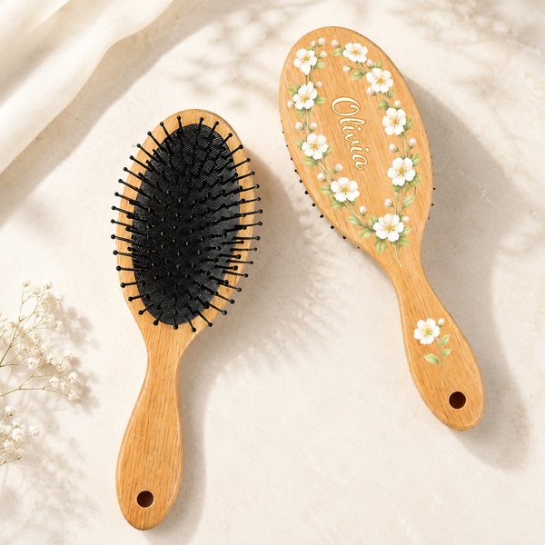 Personalized Birth Flower Hair Brush with Name Mother's Day Bachelorette Party Birthday Gift for Women