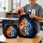 Personalized Soccer Theme 3D Cartoon Character Backpack Lunch Bag Pencil Case with Name Back to School Set of 3 Birthday Gift for Boys Girls