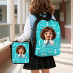 Personalised Q-Version Cartoon Photo Backpack Lunch Bag Pencil Case Set of 3 with Name Back to School Birthday Gift for Kids Students