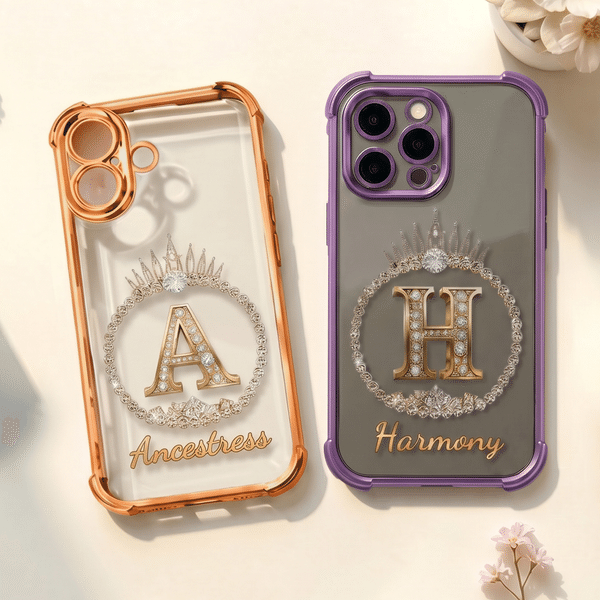 Personalized Crown Diamond Transparent Phone Case for iPhone Samsung with Name and Initial Daily Use Birthday Anniversary Gift for Friend Girl Boy