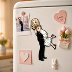 Personalised Cartoon Hand-Drawn Illustration Style Wedding Photo Fridge Magnet Anniversary Engagement Wedding Gift for Newlywed Couple