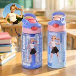 Personalized Cartoon Character BPA-Free Transparent or Insulated Water Bottle with Straw and Name Back to School Gift for Kids