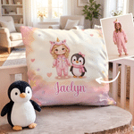 Funda de cojín personalizada con personajes de dibujos animados y animales pintados en acuarela, con nombre. Decoración para el hogar. Regalo de cumpleaños y del Día del Niño para niños y niñas.