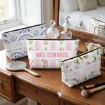 Personalized Retro Millennium Floral Makeup Bag with Text Daily Use Back to School Teacher's Day Gift for Teacher