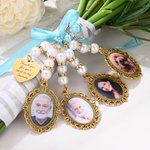 Personalised Vintage Bridal Bouquet Charm with Photo and Engraved Text Wedding Remembrance Gift for Wedding Bride