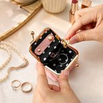 Personalized Birth Flower Portable Genuine Leather Mini Jewellery Case with Kiss Lock and Name Birthday Gift for Family Besties