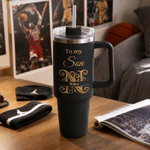 Personalized Love You for the Rest of Mine Baroque Letter Black 40oz Insulated Tumbler with Handle and Straw Birthday Gift for Son Grandson