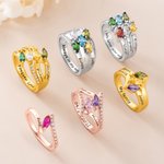 Personalised 1-6 Marquise Family Birthstones Sterling Silver Ring with Engraved Name and Text Birthday Anniversary Gift for Women