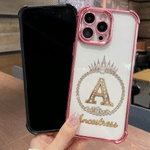 Personalized Crown Diamond Transparent Phone Case for iPhone Samsung with Name and Initial Daily Use Birthday Anniversary Gift for Friend Girl Boy