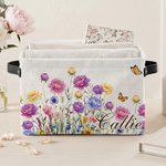 Personalized Birth Flower Large Book Storage Basket with Name and Handle Reading Accessories Birthday Gift for Book Lover Bookworm