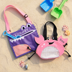Personalized Crab Crocodile Seashell Beach Bag with Adjustable Strap and Name Beach Party Summer Vacation Birthday Gift for Kids