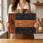 Personalised Red Wine Charcuterie Pattern Acacia Marble Chopping Board Coaster Set with Engraved Text Mother's Day Housewarming Gift for Mum