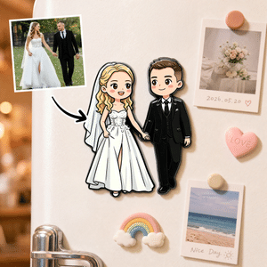 Personalised Cartoon Hand-Drawn Illustration Style Wedding Photo Fridge Magnet Anniversary Engagement Wedding Gift for Newlywed Couple