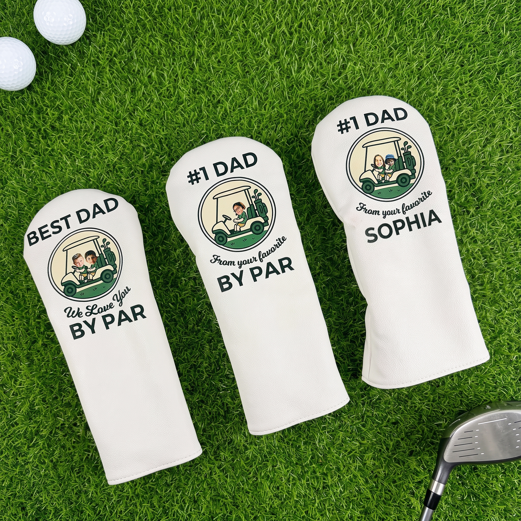 Personalisierte Golf-Headcover aus PU-Leder mit Foto und Schriftzug – Geburtstagsgeschenk für Golfbegeisterte