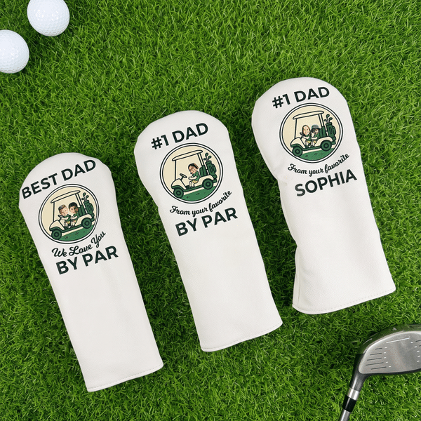 Personalized Golf Elements Face Photo PU Leather Golf Head Cover with Text Golf Club Birthday Gift for Golf Players Lovers