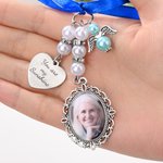 Personalised Vintage Bridal Bouquet Charm with Photo and Engraved Text Wedding Remembrance Gift for Wedding Bride